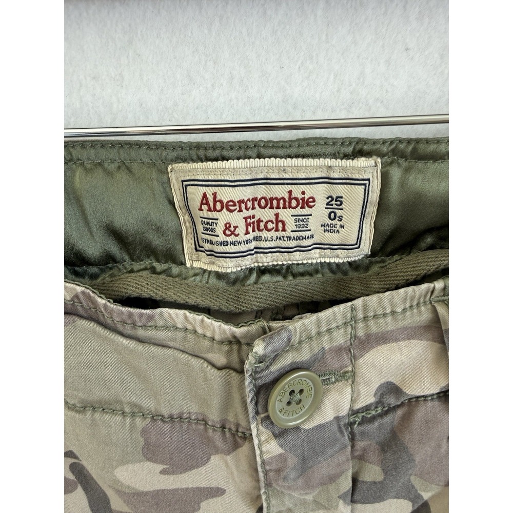 Vtg Abercrombie & Fitch Womens Camo Cargo Pants 0/25 Green Satin Paratrooper Y2K - Picture 6 of 7